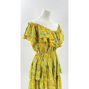 Rhode Dotty Yellow Eden Floral Ruffle Bird Mini Dress Large Off the Shoulder S